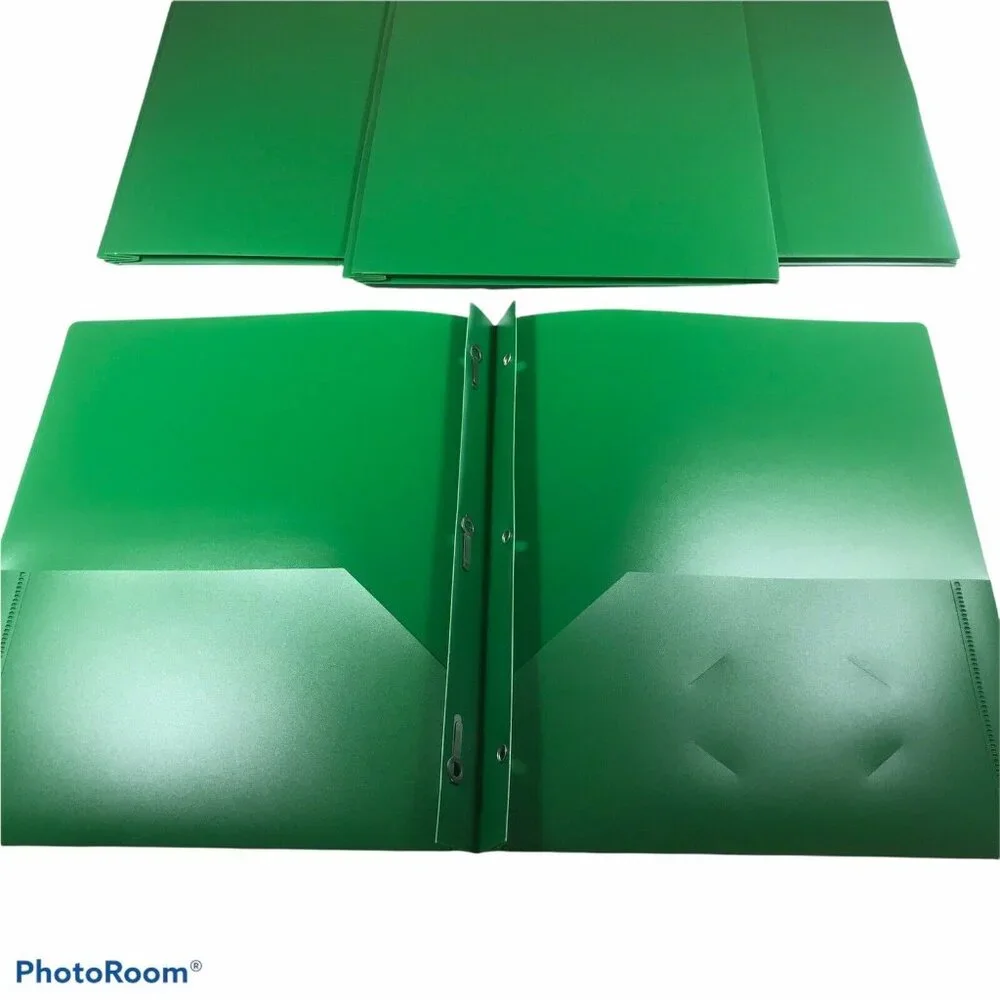 Lot Of 4 Pen And Gear Green Plastic 2 Pocket 3 Prong Folders New